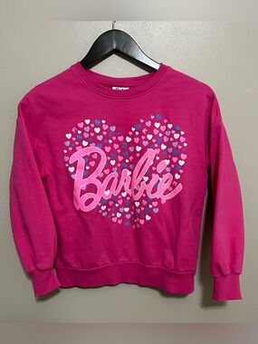 Barbie Pink Heart Sweatshirt -small spot on back -see pic Size L 10/12